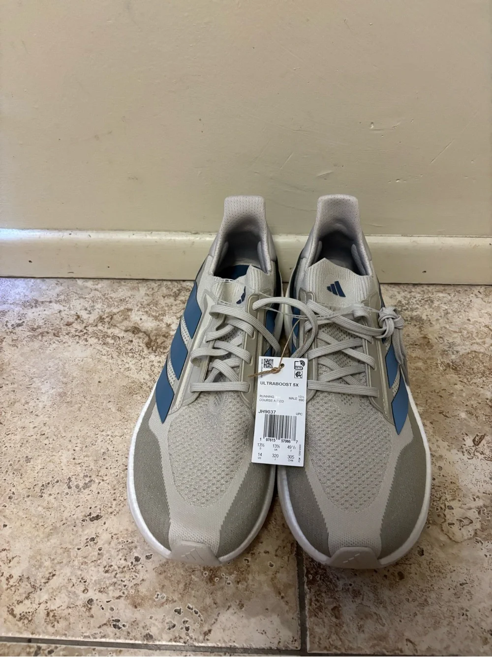 Adidas Ultraboost 5x Running Shoes Light Cream Blue Grey Men’s Sz 14 JH9037